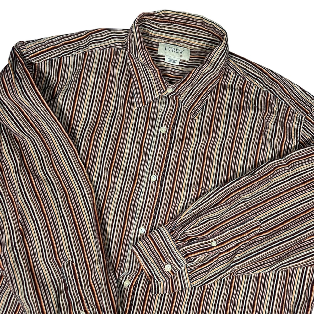 90s J.Crew Mens XL Button Down Shirt Long Sleeve Cotton Striped Brown Orange